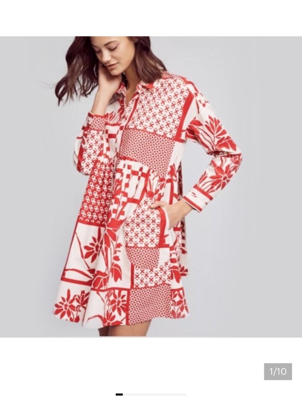 Red & White Anthro/ Maeve Shirt Dress Tunic